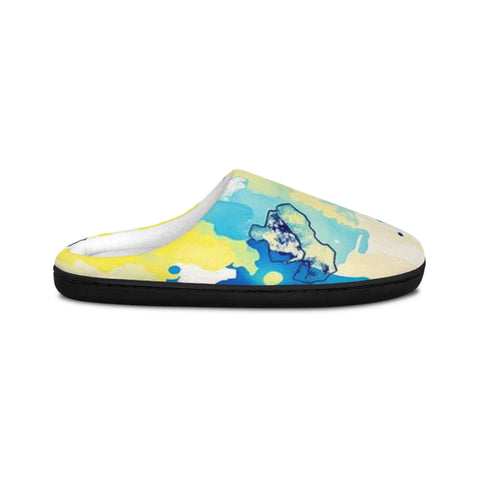Abstract Blue & Yellow Watercolor Women's Slippers — Cozy Indoor House Shoes