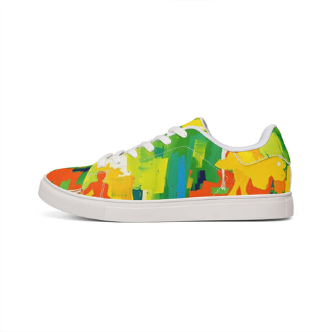 Men's Low-Top Sneakers — Bright Abstract Colorblock Leather Trainers