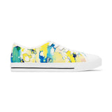 Low Top Sneakers — Abstract Watercolor Yellow & Blue Canvas Tennis Shoes