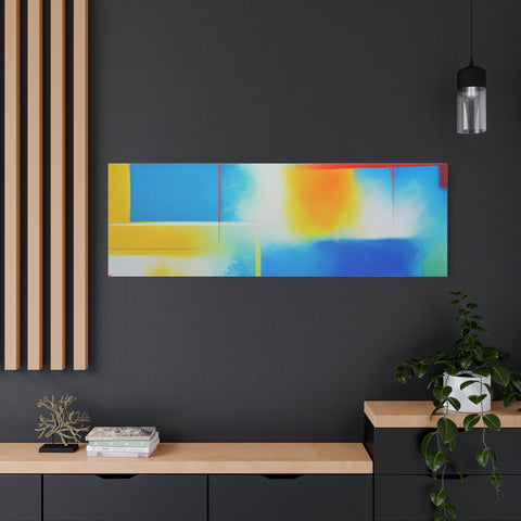 Abstract Color Field Matte Canvas Print — Vibrant Blue, Yellow & Red Stretched Wall Art