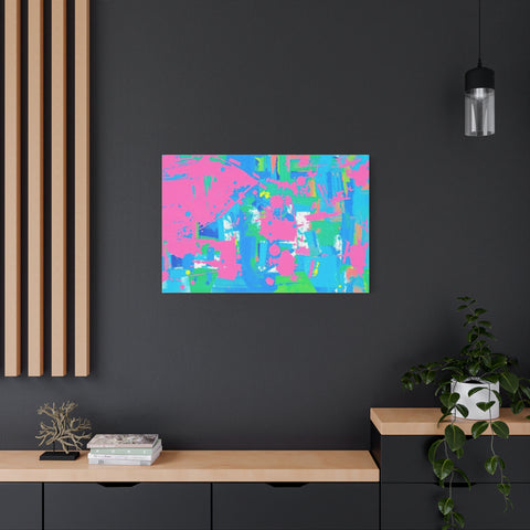 Neon Splash Abstract Canvas Print – Bright Pink & Aqua Modern Wall Art