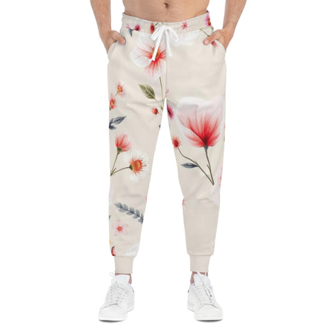 Floral Blush Athletic Joggers — Pink Watercolor Blossom All-Over Print