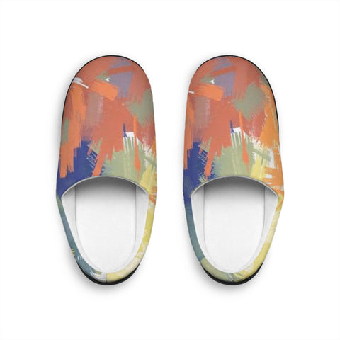 Abstract Brushstroke Women's Indoor Slippers — Cozy Colorful Home Shoes
