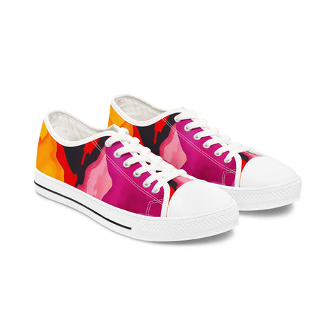 Low Top Sneakers — Vibrant Pink & Orange Abstract Canvas Shoes
