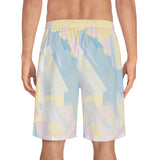 Pastel Brushstroke Board Shorts — Men's Beach Swim Trunks