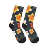 Tropical Floral Mid-Length Socks — Yellow & Orange Plumeria Design