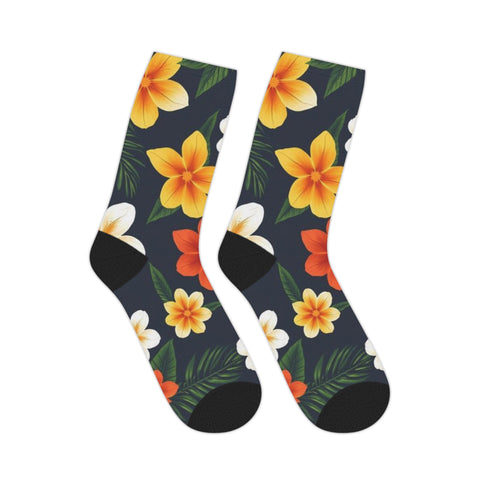 Tropical Floral Mid-Length Socks — Yellow & Orange Plumeria Design
