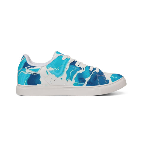 Blue Marble Low-Top Sneakers — Men's Casual Leather Shoes