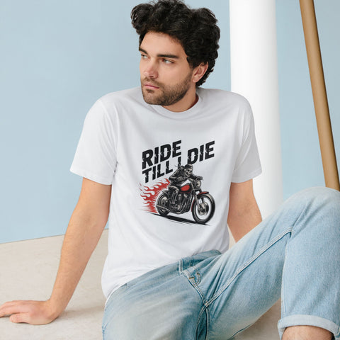 Ride Till Die Motorcycle T-Shirt — Biker Skull & Flames Tee
