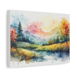 Watercolor Mountain Landscape Matte Canvas Wall Art, Stretched 1.25"