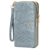 Embossed Floral Pattern Double Zipper Wallet