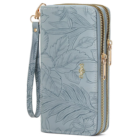 Embossed Floral Pattern Double Zipper Wallet
