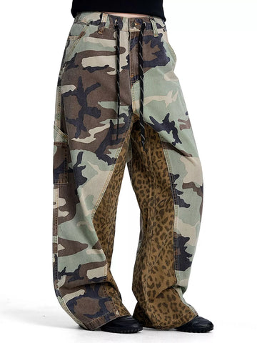 Men's Camouflage Leopard Patchwork Cargo Pants