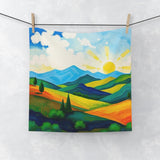 Sunrise Landscape Face Towel — Vibrant Mountain Scenic Hand Towel
