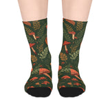 Autumn Mushroom Crew Socks — Forest Leaves & Fungi Mid-Calf Socks