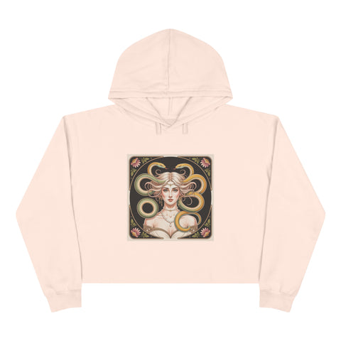 Art Nouveau Medusa Crop Hoodie — Vintage Goddess Graphic