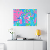 Neon Splash Abstract Canvas Print – Bright Pink & Aqua Modern Wall Art