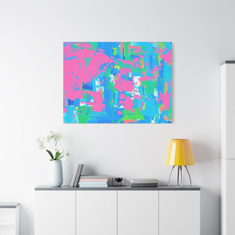 Neon Splash Abstract Canvas Print – Bright Pink & Aqua Modern Wall Art