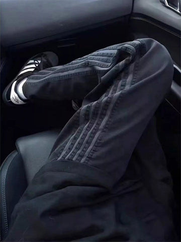 Men's Plus Size Casual Striped Wide-Leg Pants