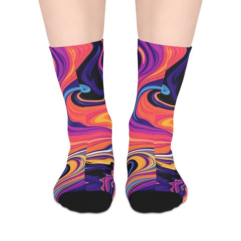 Psychedelic Swirl Mid-Length Socks — Vibrant Abstract Marble Design