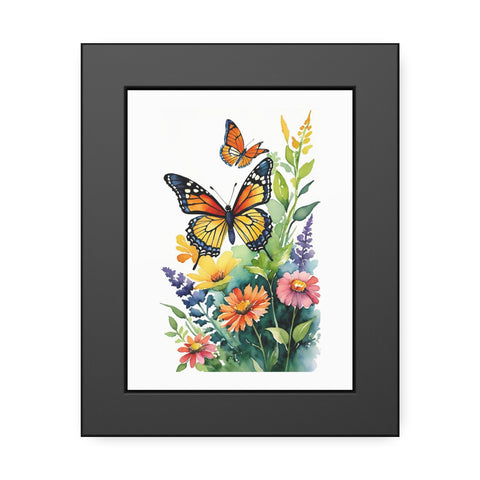 Framed Butterfly Floral Poster — Watercolor Monarch Print