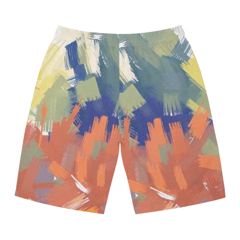 Abstract Brushstroke Men's Board Shorts — Colorful Summer Swim Trunks