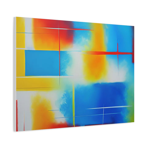 Abstract Color Field Matte Canvas Print — Vibrant Blue, Yellow & Red Stretched Wall Art