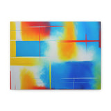 Abstract Color Field Matte Canvas Print — Vibrant Blue, Yellow & Red Stretched Wall Art