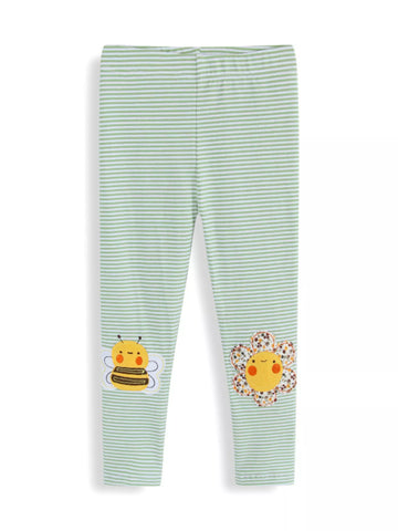 Children's Striped Bee Flower Appliqued Leggings