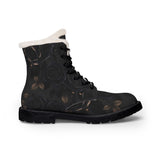 Women's Black Rose Fur-Lined Leather Boots — Warm Winter Lace-Up Combat Style