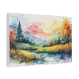 Watercolor Mountain Landscape Matte Canvas Wall Art, Stretched 1.25"