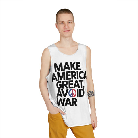 Make America Great Avoid War Tank Top — Peace Symbol Political Statement Tee