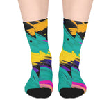 Vibrant Abstract Brushstroke Mid-Length Socks — Colorful Retro Art Crew Socks