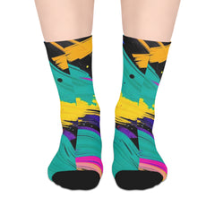 Vibrant Abstract Brushstroke Mid-Length Socks — Colorful Retro Art Crew Socks