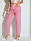 High-Waisted Wash Straight Leg Jeans