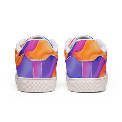 Men's Low-Top Sneakers — Vibrant Sunset Swirl Leather Casual Shoes