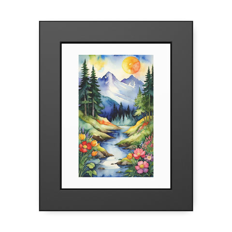 Framed Poster - Watercolor Mountain Stream Landscape