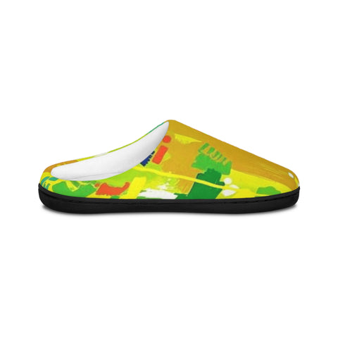 Colorful Abstract Men’s Indoor Slippers — Bright Yellow Artistic House Shoes