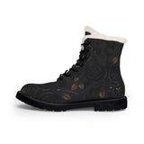 Women's Black Rose Fur-Lined Leather Boots — Warm Winter Lace-Up Combat Style