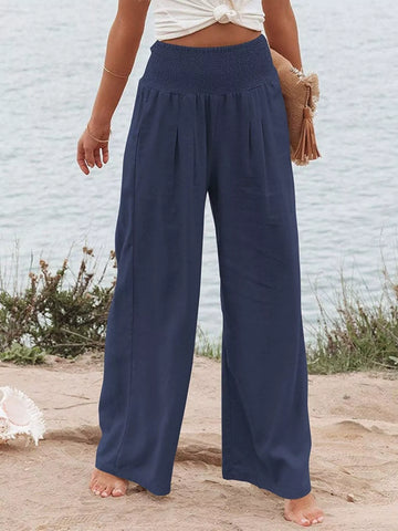 Smocked High Waisted Wide Leg Pants