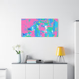 Neon Splash Abstract Canvas Print – Bright Pink & Aqua Modern Wall Art