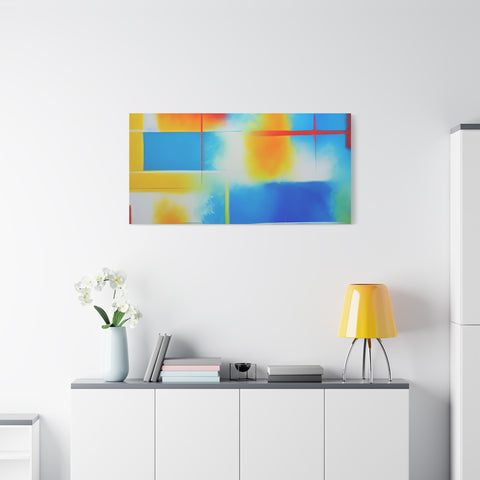 Abstract Color Field Matte Canvas Print — Vibrant Blue, Yellow & Red Stretched Wall Art