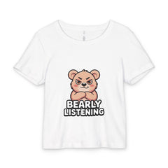 Baby Tee — "Bearly Listening" Cute Bear Graphic Organic Rib Tee