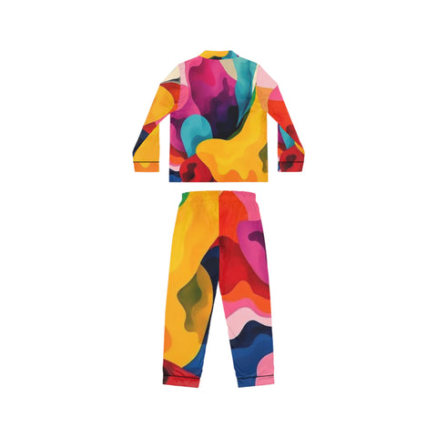 Colorful Abstract Satin Pajama Set — Women's Vibrant Lounge PJs