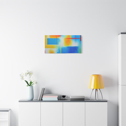 Abstract Color Field Matte Canvas Print — Vibrant Blue, Yellow & Red Stretched Wall Art