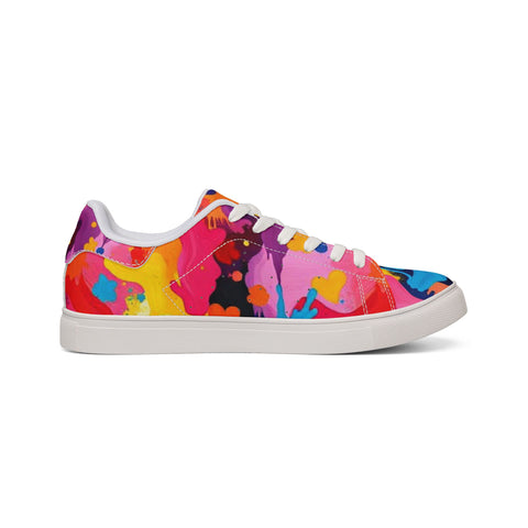 Men's Low-Top Sneakers — Vibrant Abstract Paint Splash Leather Shoes