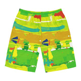 Men's Vibrant Abstract Board Shorts — Tropical Green AOP
