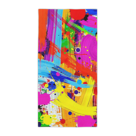 Abstract Neon Paint Brushstroke Beach Towel — Vibrant Color Splash Summer Towel