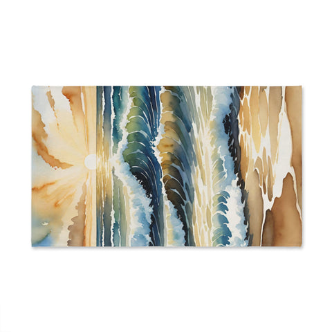 Sunset Ocean Waves Hand Towel — Coastal Watercolor Beach Decor