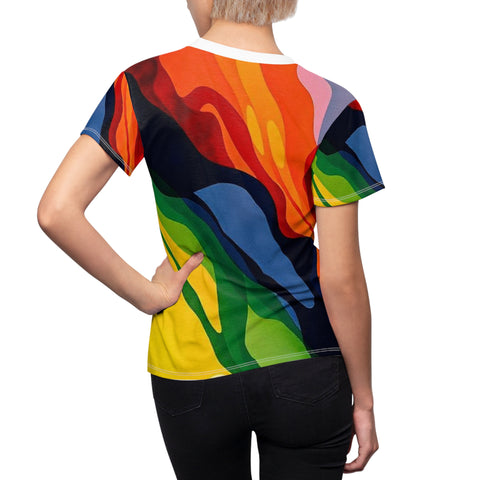 Women's Abstract Colorwave Tee — Vibrant All-Over Print Shirt